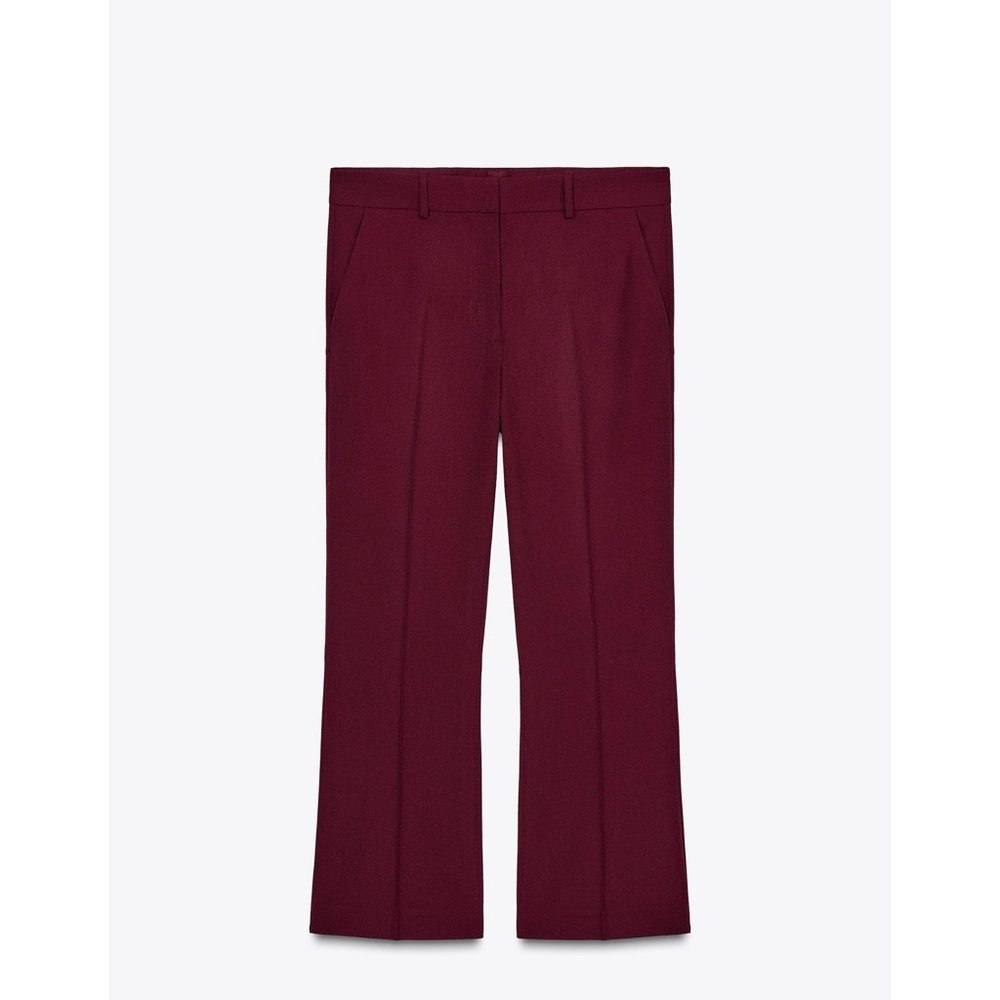 NWT Zara burgandy ZW Collection Mini Flare Pants Slacks Maroon M